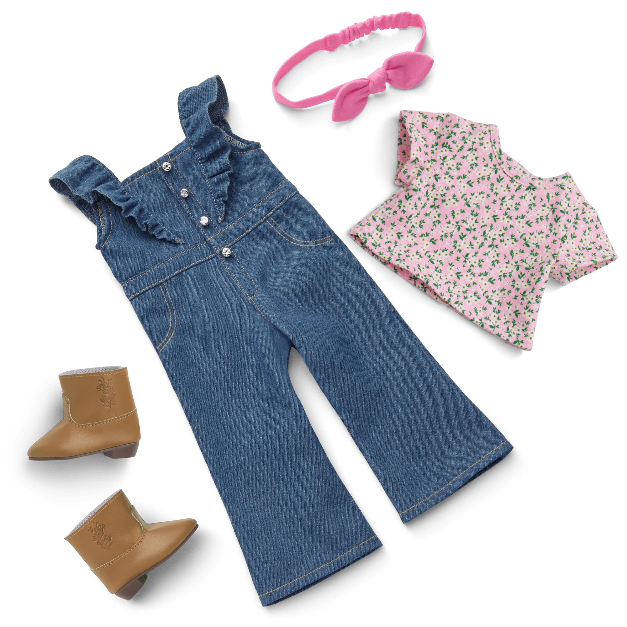 Western Flowers Denim Jumpsuit For 18-Inch Dolls